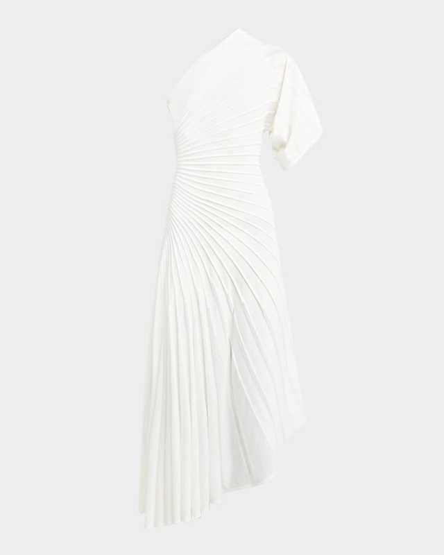 Asymmetric Ray Ribbed One-Shoulder Midi Dress